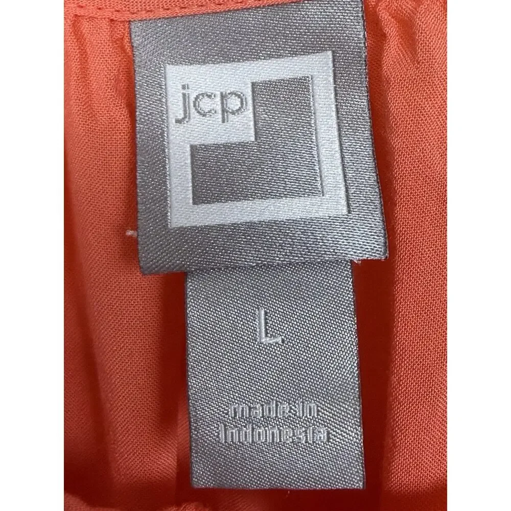 JCP Women’s Top Tunic L Coral Rhinestones 3/4 Sleeves Lightweight Flowy Beach - Picture 9 of 13